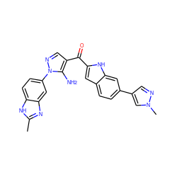 Cc1nc2cc(-n3ncc(C(=O)c4cc5ccc(-c6cnn(C)c6)cc5[nH]4)c3N)ccc2[nH]1 ZINC000150207399