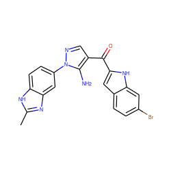 Cc1nc2cc(-n3ncc(C(=O)c4cc5ccc(Br)cc5[nH]4)c3N)ccc2[nH]1 ZINC000150083820