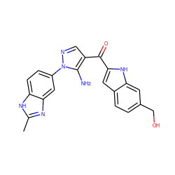 Cc1nc2cc(-n3ncc(C(=O)c4cc5ccc(CO)cc5[nH]4)c3N)ccc2[nH]1 ZINC000150261304