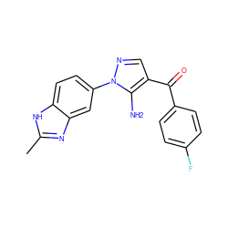 Cc1nc2cc(-n3ncc(C(=O)c4ccc(F)cc4)c3N)ccc2[nH]1 ZINC000150139118