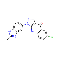 Cc1nc2cc(-n3ncc(C(=O)c4cccc(Cl)c4)c3N)ccc2[nH]1 ZINC000150078094