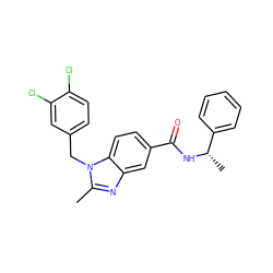 Cc1nc2cc(C(=O)N[C@@H](C)c3ccccc3)ccc2n1Cc1ccc(Cl)c(Cl)c1 ZINC000072181186