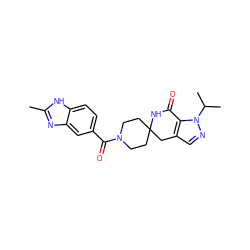 Cc1nc2cc(C(=O)N3CCC4(CC3)Cc3cnn(C(C)C)c3C(=O)N4)ccc2[nH]1 ZINC000167311113