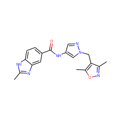 Cc1nc2cc(C(=O)Nc3cnn(Cc4c(C)noc4C)c3)ccc2[nH]1 ZINC000115730611