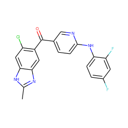 Cc1nc2cc(C(=O)c3ccc(Nc4ccc(F)cc4F)nc3)c(Cl)cc2[nH]1 ZINC000027189462