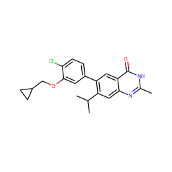 Cc1nc2cc(C(C)C)c(-c3ccc(Cl)c(OCC4CC4)c3)cc2c(=O)[nH]1 ZINC000003820237