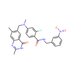 Cc1nc2cc(C)c(CN(C)c3ccc(C(=O)NCc4cccc([N+](=O)[O-])c4)c(F)c3)cc2c(=O)[nH]1 ZINC000013746458