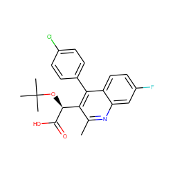 Cc1nc2cc(F)ccc2c(-c2ccc(Cl)cc2)c1[C@H](OC(C)(C)C)C(=O)O ZINC000139422884