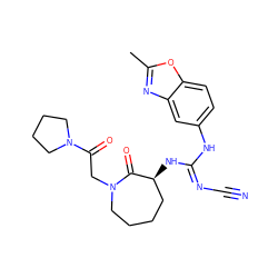 Cc1nc2cc(N/C(=N\C#N)N[C@H]3CCCCN(CC(=O)N4CCCC4)C3=O)ccc2o1 ZINC000043122421