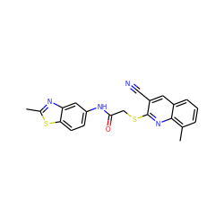 Cc1nc2cc(NC(=O)CSc3nc4c(C)cccc4cc3C#N)ccc2s1 ZINC000001223894