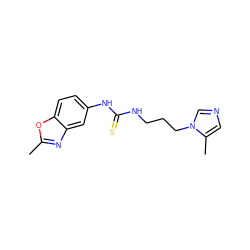 Cc1nc2cc(NC(=S)NCCCn3cncc3C)ccc2o1 ZINC000096271485