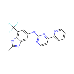 Cc1nc2cc(Nc3nccc(-c4ccccn4)n3)cc(C(F)(F)F)c2[nH]1 ZINC000144311711