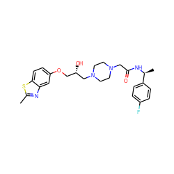 Cc1nc2cc(OC[C@H](O)CN3CCN(CC(=O)N[C@@H](C)c4ccc(F)cc4)CC3)ccc2s1 ZINC000022932379