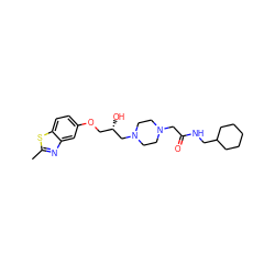 Cc1nc2cc(OC[C@H](O)CN3CCN(CC(=O)NCC4CCCCC4)CC3)ccc2s1 ZINC000022932366