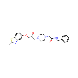 Cc1nc2cc(OC[C@H](O)CN3CCN(CC(=O)NCc4ccccc4)CC3)ccc2s1 ZINC000095605940