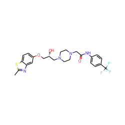 Cc1nc2cc(OC[C@H](O)CN3CCN(CC(=O)Nc4ccc(C(F)(F)F)cc4)CC3)ccc2s1 ZINC000095605955