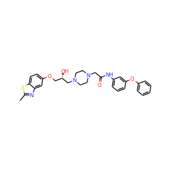 Cc1nc2cc(OC[C@H](O)CN3CCN(CC(=O)Nc4cccc(Oc5ccccc5)c4)CC3)ccc2s1 ZINC000027630638