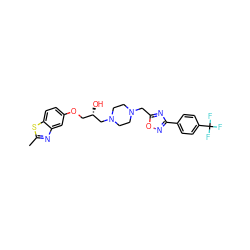 Cc1nc2cc(OC[C@H](O)CN3CCN(Cc4nc(-c5ccc(C(F)(F)F)cc5)no4)CC3)ccc2s1 ZINC000028397803