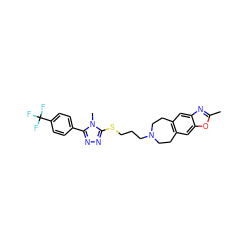 Cc1nc2cc3c(cc2o1)CCN(CCCSc1nnc(-c2ccc(C(F)(F)F)cc2)n1C)CC3 ZINC000029127366