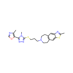 Cc1nc2cc3c(cc2s1)CCN(CCCSc1nnc(-c2ocnc2C)n1C)CC3 ZINC000029126801