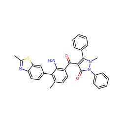 Cc1nc2ccc(-c3c(C)ccc(C(=O)c4c(-c5ccccc5)n(C)n(-c5ccccc5)c4=O)c3N)cc2s1 ZINC000299857398