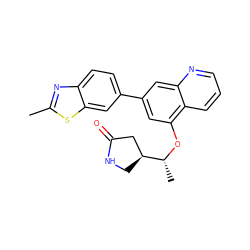 Cc1nc2ccc(-c3cc(O[C@H](C)[C@H]4CNC(=O)C4)c4cccnc4c3)cc2s1 ZINC000147820786