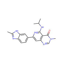 Cc1nc2ccc(-c3cc4ncn(C)c(=O)c4c(NC(C)C)n3)cc2[nH]1 ZINC000115624798