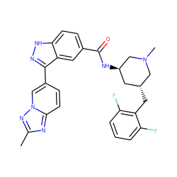 Cc1nc2ccc(-c3n[nH]c4ccc(C(=O)N[C@@H]5C[C@@H](Cc6c(F)cccc6F)CN(C)C5)cc34)cn2n1 ZINC000147820269