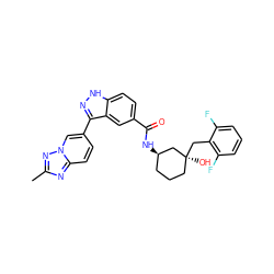 Cc1nc2ccc(-c3n[nH]c4ccc(C(=O)N[C@@H]5CCC[C@](O)(Cc6c(F)cccc6F)C5)cc34)cn2n1 ZINC000200797368