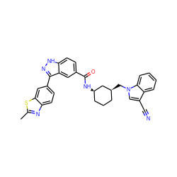 Cc1nc2ccc(-c3n[nH]c4ccc(C(=O)N[C@@H]5CCC[C@H](Cn6cc(C#N)c7ccccc76)C5)cc34)cc2s1 ZINC000203724626