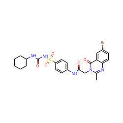 Cc1nc2ccc(Br)cc2c(=O)n1CC(=O)Nc1ccc(S(=O)(=O)NC(=O)NC2CCCCC2)cc1 ZINC001772584680