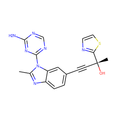 Cc1nc2ccc(C#C[C@@](C)(O)c3nccs3)cc2n1-c1ncnc(N)n1 ZINC000103249649