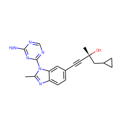 Cc1nc2ccc(C#C[C@](C)(O)CC3CC3)cc2n1-c1ncnc(N)n1 ZINC000103249632