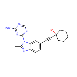 Cc1nc2ccc(C#CC3(O)CCCCC3)cc2n1-c1ncnc(N)n1 ZINC000098208222