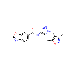 Cc1nc2ccc(C(=O)Nc3cnn(Cc4c(C)noc4C)c3)cc2o1 ZINC000115730409