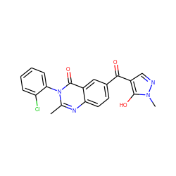 Cc1nc2ccc(C(=O)c3cnn(C)c3O)cc2c(=O)n1-c1ccccc1Cl ZINC000299839490