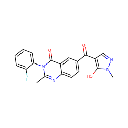 Cc1nc2ccc(C(=O)c3cnn(C)c3O)cc2c(=O)n1-c1ccccc1F ZINC000299838913