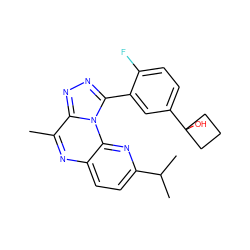 Cc1nc2ccc(C(C)C)nc2n2c(-c3cc(C4(O)CCC4)ccc3F)nnc12 ZINC000145744725