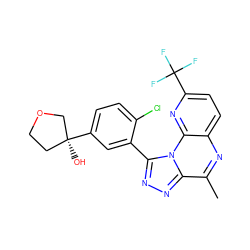 Cc1nc2ccc(C(F)(F)F)nc2n2c(-c3cc([C@@]4(O)CCOC4)ccc3Cl)nnc12 ZINC000145968866