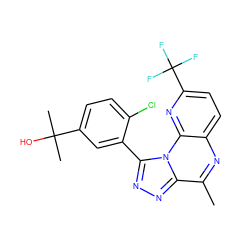 Cc1nc2ccc(C(F)(F)F)nc2n2c(-c3cc(C(C)(C)O)ccc3Cl)nnc12 ZINC000145749680