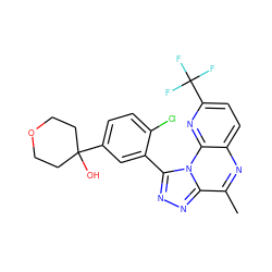 Cc1nc2ccc(C(F)(F)F)nc2n2c(-c3cc(C4(O)CCOCC4)ccc3Cl)nnc12 ZINC000145745783