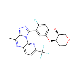 Cc1nc2ccc(C(F)(F)F)nc2n2c(-c3cc(O[C@@H]4CCOC[C@@H]4O)ccc3F)nnc12 ZINC000145786835