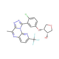 Cc1nc2ccc(C(F)(F)F)nc2n2c(-c3cc(O[C@@H]4COC[C@@H]4O)ccc3Cl)nnc12 ZINC000145753946