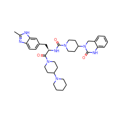 Cc1nc2ccc(C[C@@H](NC(=O)N3CCC(N4Cc5ccccc5NC4=O)CC3)C(=O)N3CCC(N4CCCCC4)CC3)cc2[nH]1 ZINC000084707465