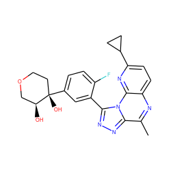 Cc1nc2ccc(C3CC3)nc2n2c(-c3cc([C@@]4(O)CCOC[C@@H]4O)ccc3F)nnc12 ZINC000145749900