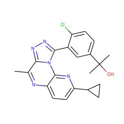 Cc1nc2ccc(C3CC3)nc2n2c(-c3cc(C(C)(C)O)ccc3Cl)nnc12 ZINC000145743880