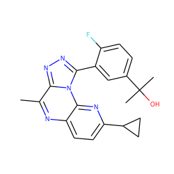 Cc1nc2ccc(C3CC3)nc2n2c(-c3cc(C(C)(C)O)ccc3F)nnc12 ZINC000145741756