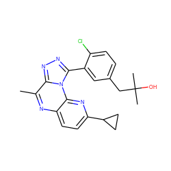 Cc1nc2ccc(C3CC3)nc2n2c(-c3cc(CC(C)(C)O)ccc3Cl)nnc12 ZINC000145743224