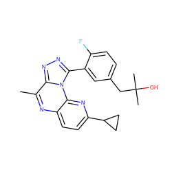 Cc1nc2ccc(C3CC3)nc2n2c(-c3cc(CC(C)(C)O)ccc3F)nnc12 ZINC000145742571