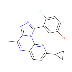 Cc1nc2ccc(C3CC3)nc2n2c(-c3cc(O)ccc3F)nnc12 ZINC000145725335